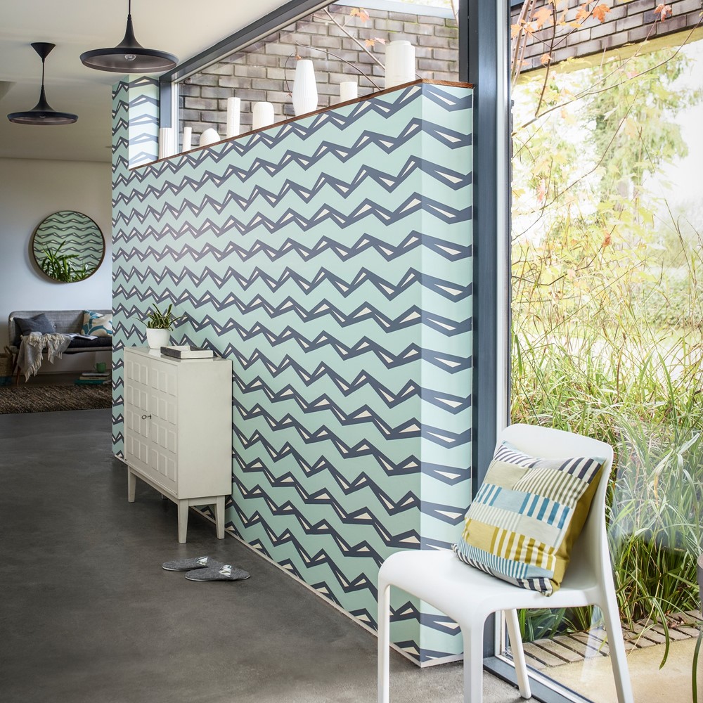 Rayo Zigzag Wallpaper 111815 by Scion in Mist Denim Blue